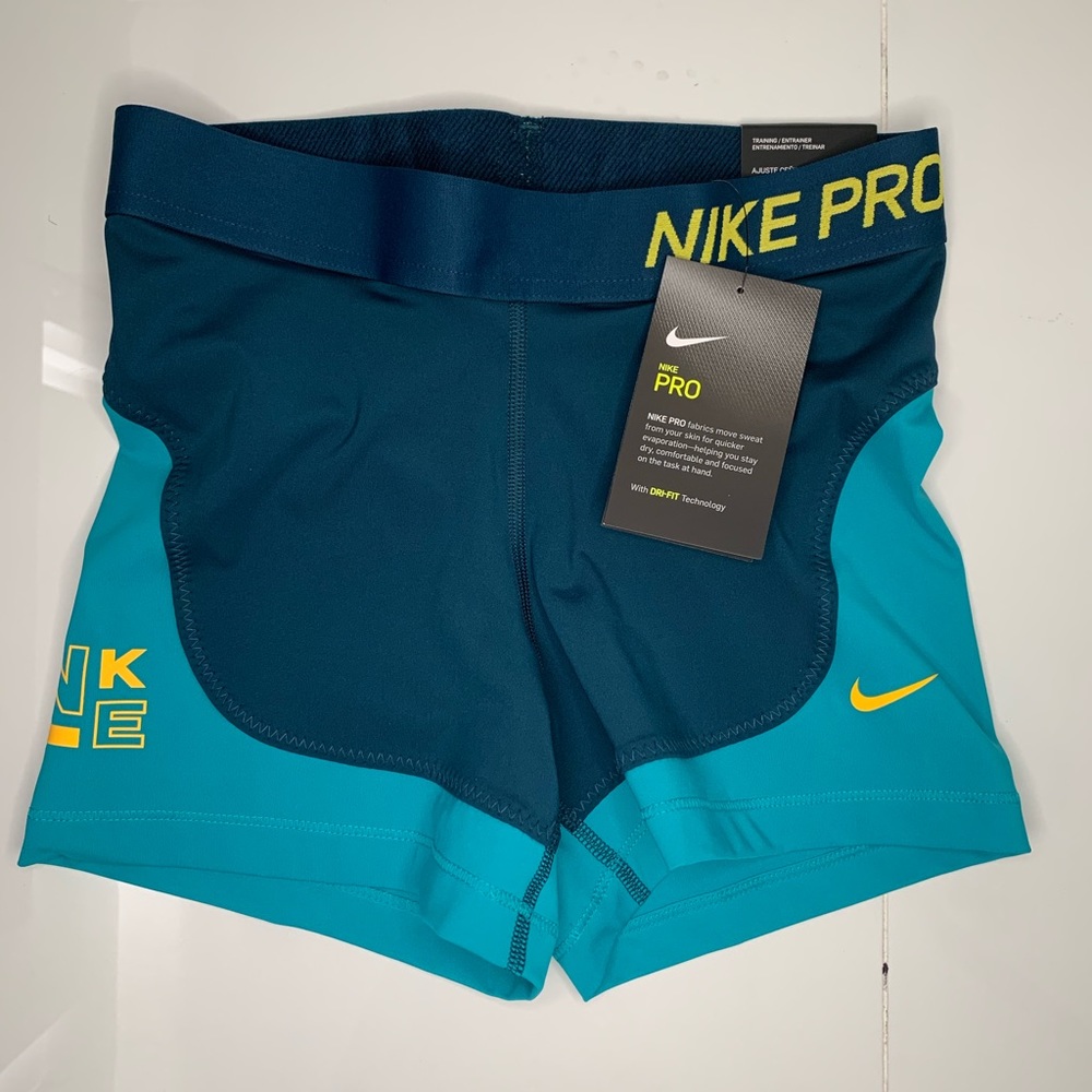 Nike Pro Women's Dri-Fit Athletic Shorts - Teal and Orange